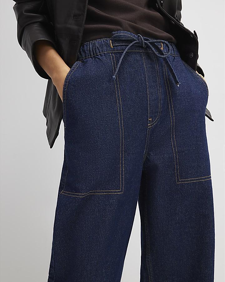 River Island Blue Tie Waist Barrel Leg Jeans