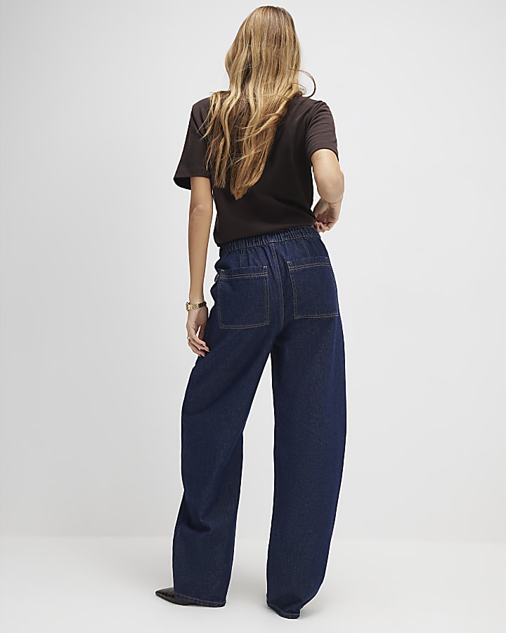 River Island Blue Tie Waist Barrel Leg Jeans