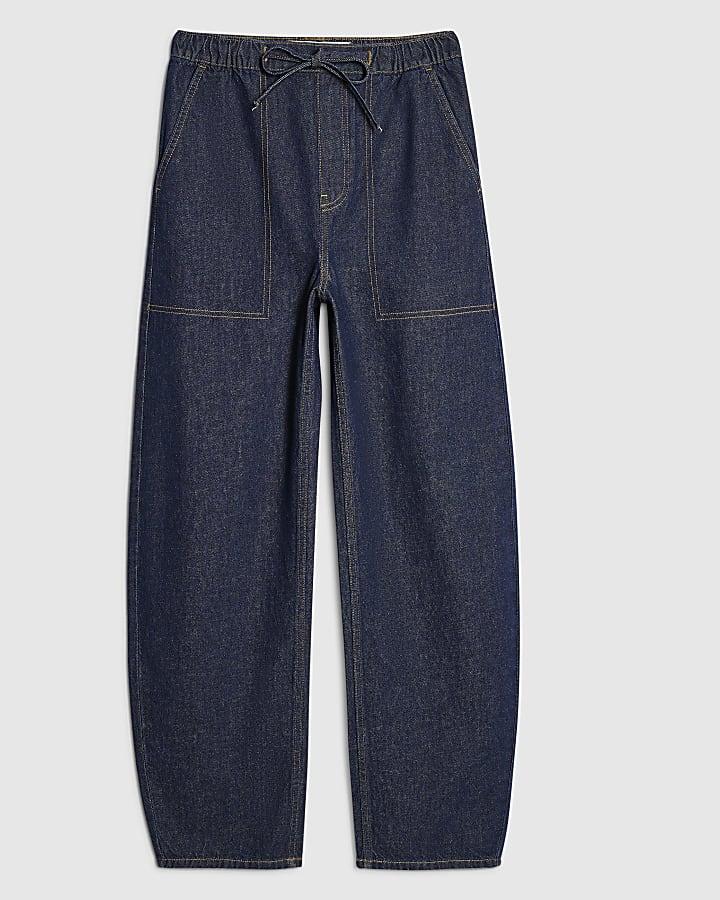 river island Blue Tie Waist Barrel Leg Jeans
