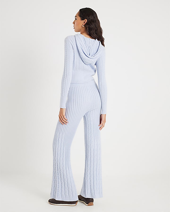 River Island Blue Wide Leg Cable Knit Trousers
