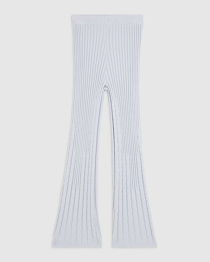 river island Blue Wide Leg Cable Knit Trousers