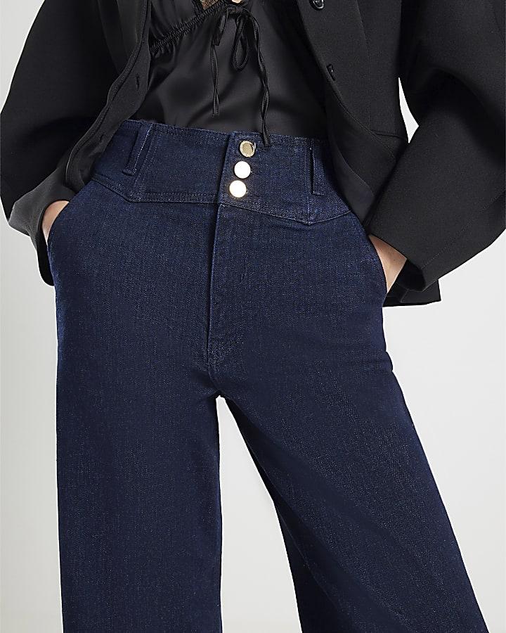 River Island Blue Wide Leg Corset Button Up Jeans