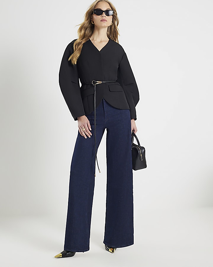 River Island Blue Wide Leg Corset Button Up Jeans
