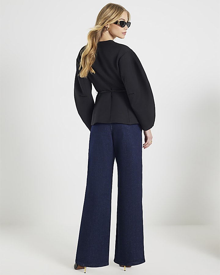 River Island Blue Wide Leg Corset Button Up Jeans