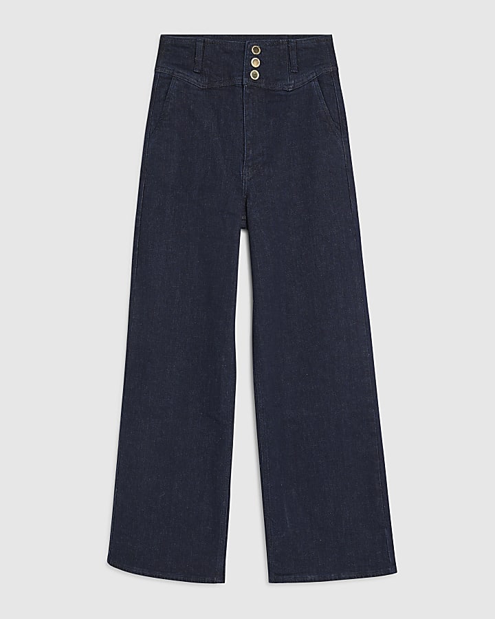 river island Blue Wide Leg Corset Button Up Jeans