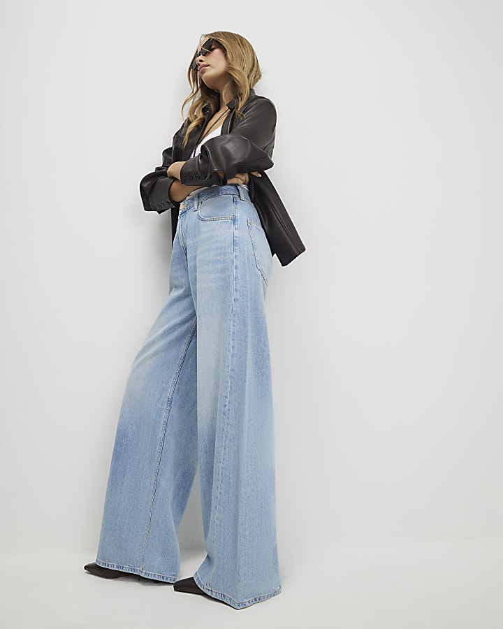 River Island Blue Wide Leg Jeans