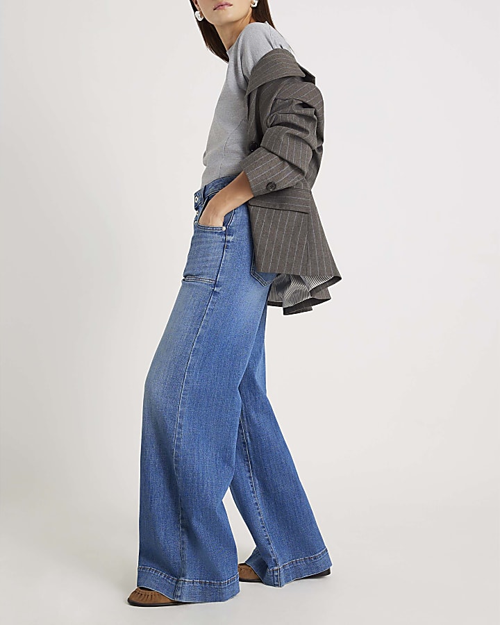 River Island Blue Wide Leg Pocket Front Jeans
