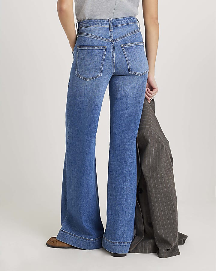 River Island Blue Wide Leg Pocket Front Jeans