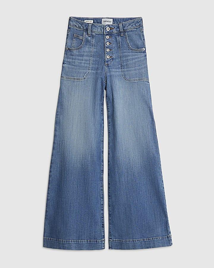 river island Blue Wide Leg Pocket Front Jeans