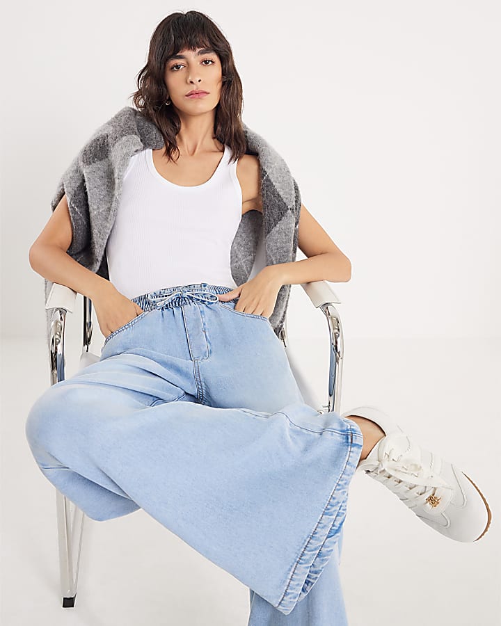 River Island Blue Wide Leg Pyjama Style Jeans