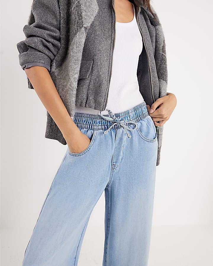 River Island Blue Wide Leg Pyjama Style Jeans