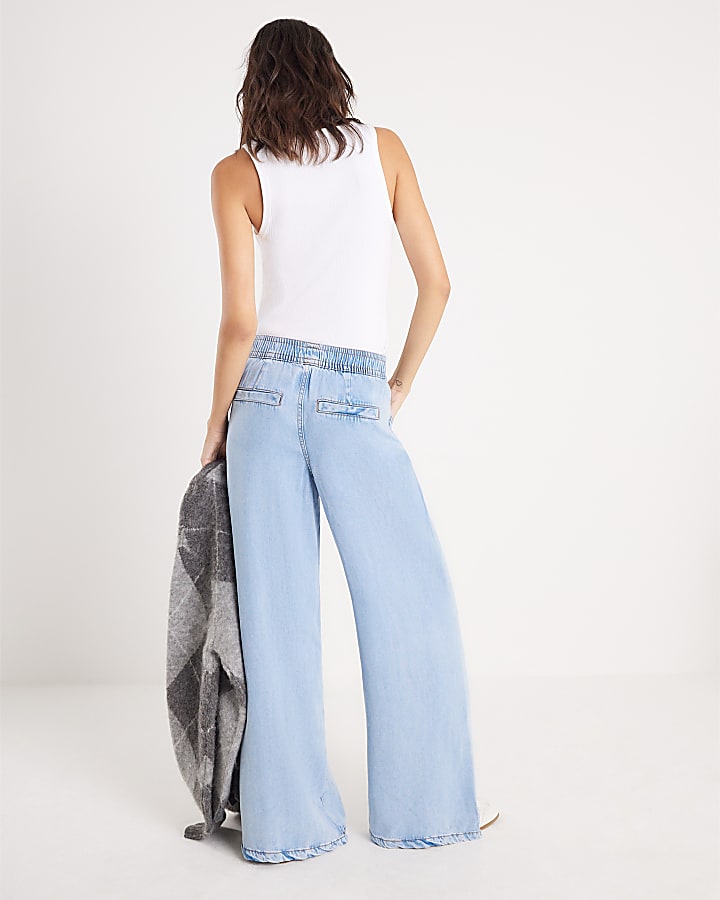River Island Blue Wide Leg Pyjama Style Jeans