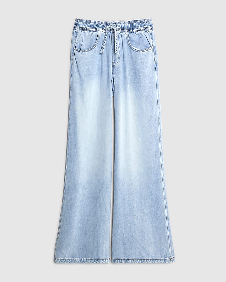river island Blue Wide Leg Pyjama Style Jeans