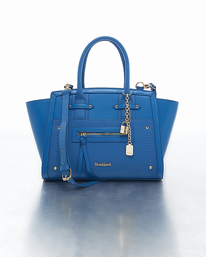 river island Blue Winged Panelled Zip Tote Bag