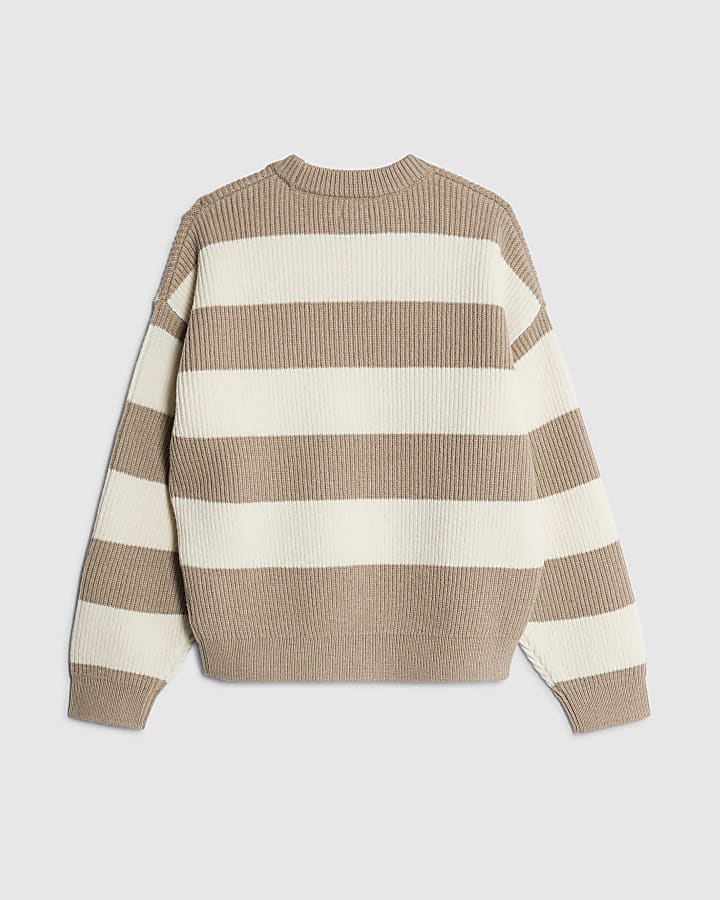 River Island Boys Beige Ribbed Stripe Jumper