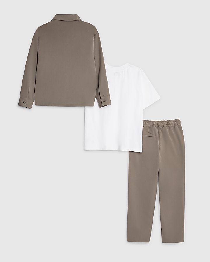 River Island Boys Beige Tailored Shirt 3 Piece Set