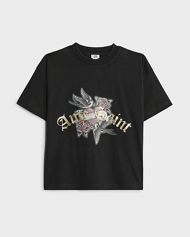 River Island Boys Black Ame Saint T-Shirt