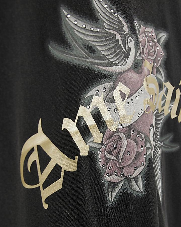 River Island Boys Black Ame Saint T-Shirt