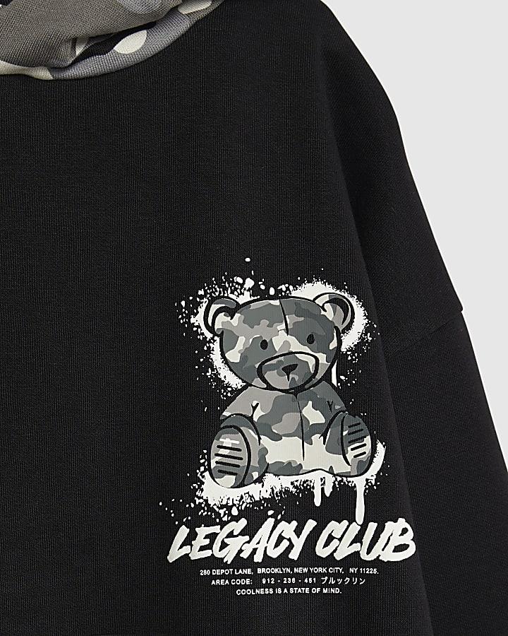 River Island Boys Black Camo Bear Hoodie