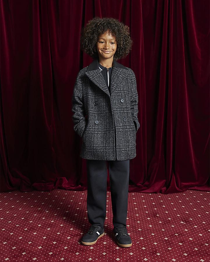 River Island Boys Black Check Peacoat