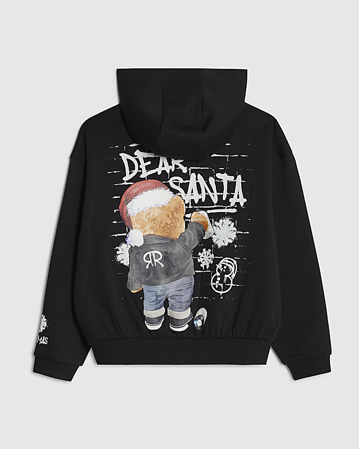 River Island Boys Black Dear Santa Bear Hoodie