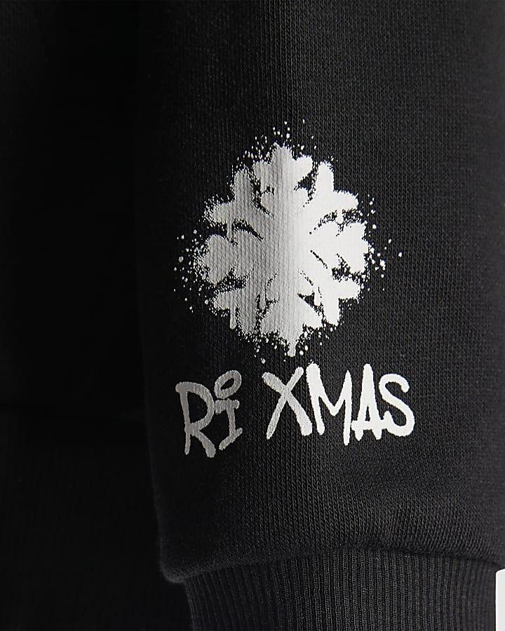 river island Boys Black Dear Santa Bear Hoodie