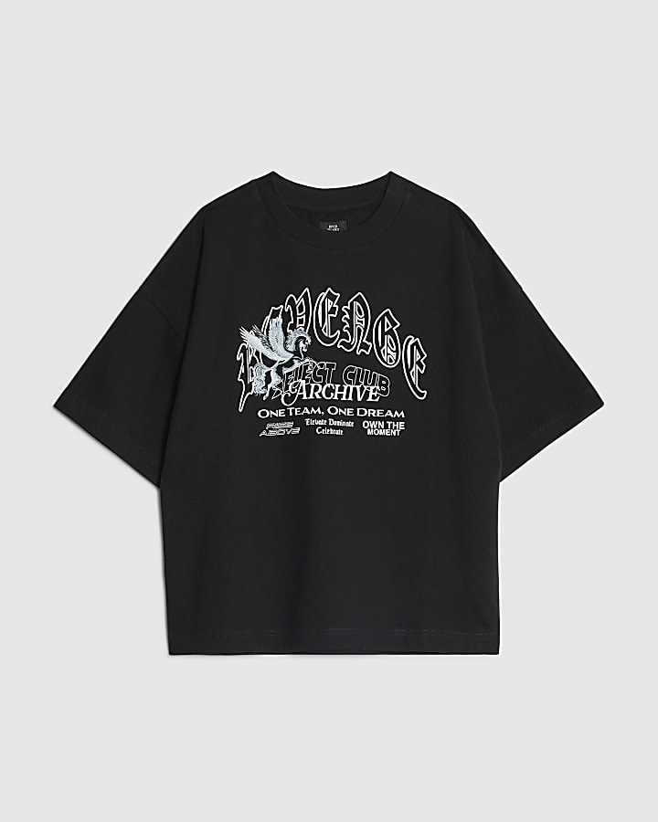 River Island Boys Black Gothic Back Print T-Shirt