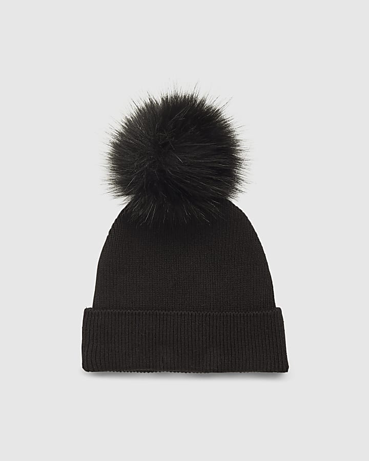 River Island Boys Black Monogram Beanie Hat