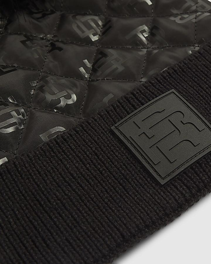 River Island Boys Black Monogram Beanie Hat