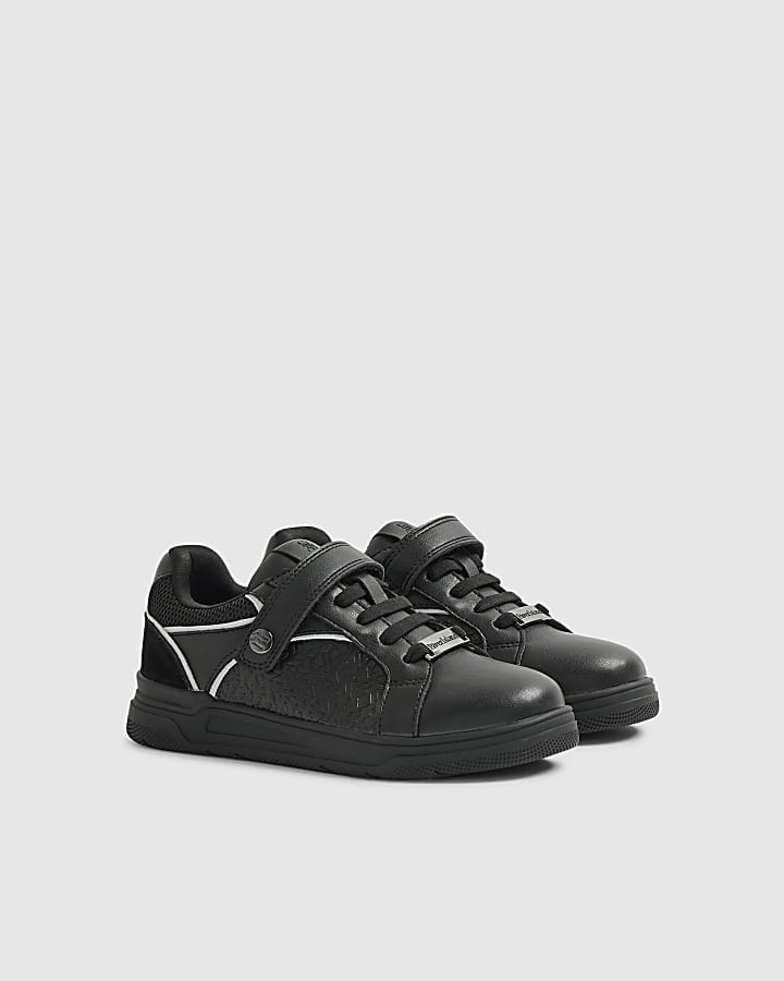 River Island Boys Black RI Embossed Trainers