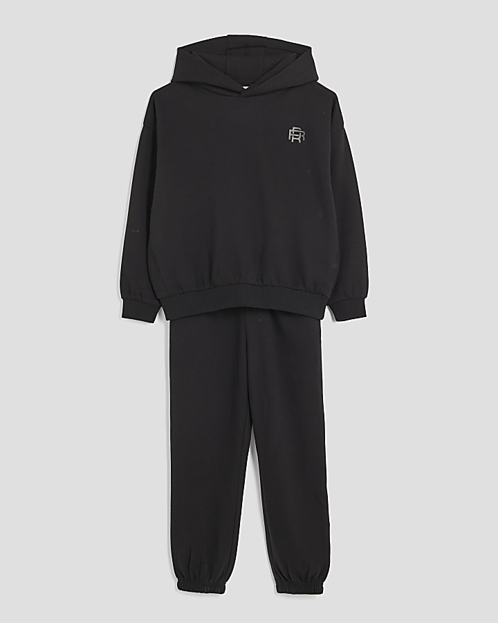 River Island Boys Black RR Hoodie And Joggers Set