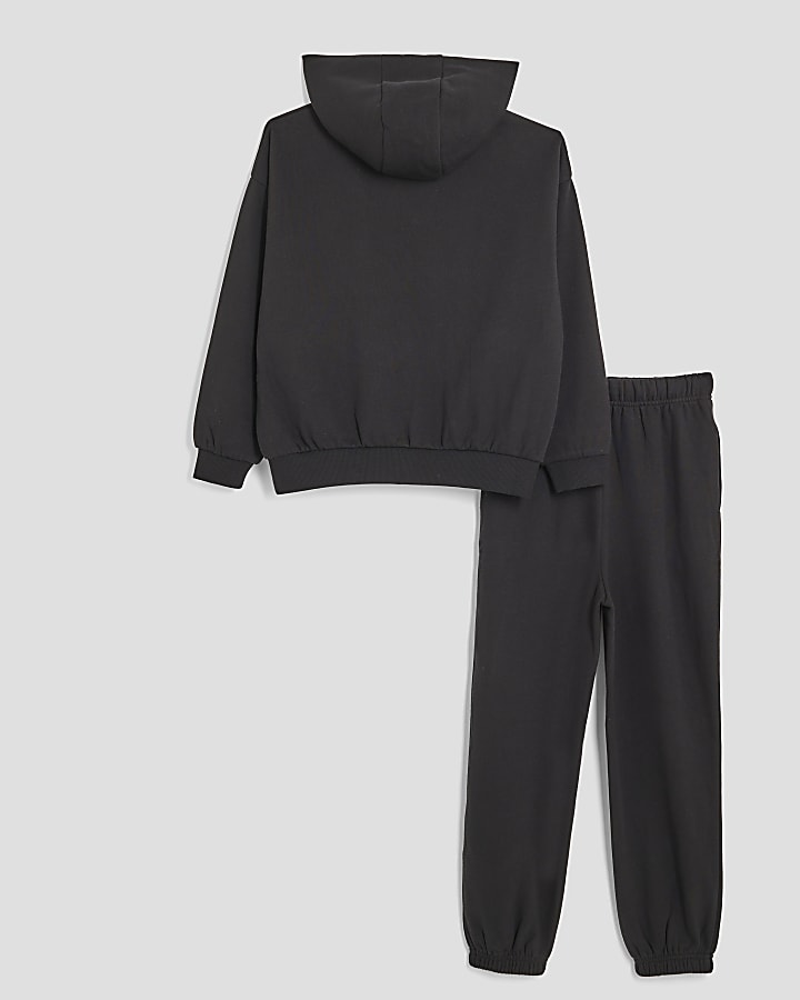 River Island Boys Black RR Hoodie And Joggers Set
