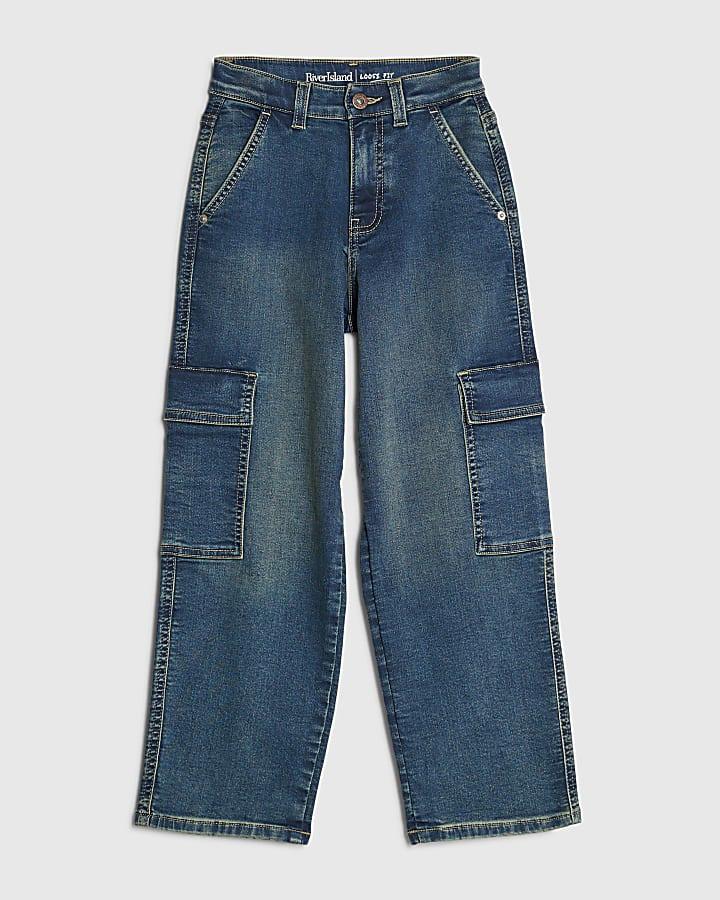 River Island Boys Blue Loose Cargo Jeans