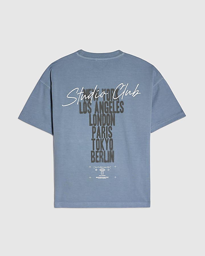 River Island Boys Blue Ombre Studio T-Shirt