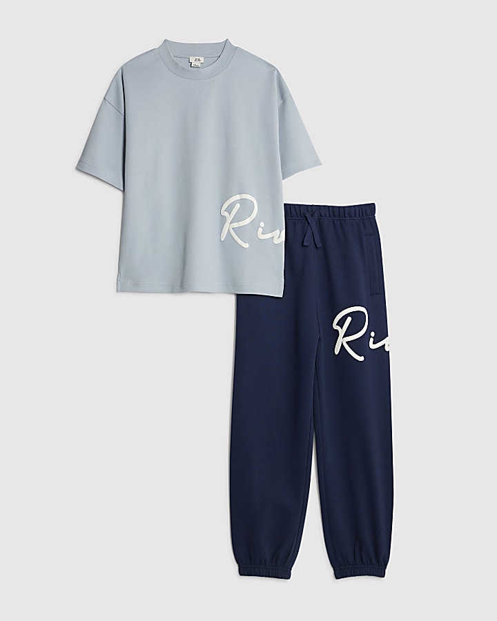 River Island Boys Blue River Branded T-Shirt Set