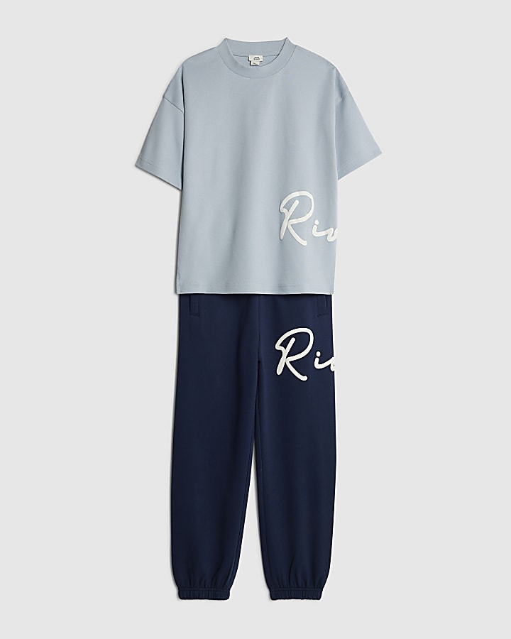 River Island Boys Blue River Branded T-Shirt Set