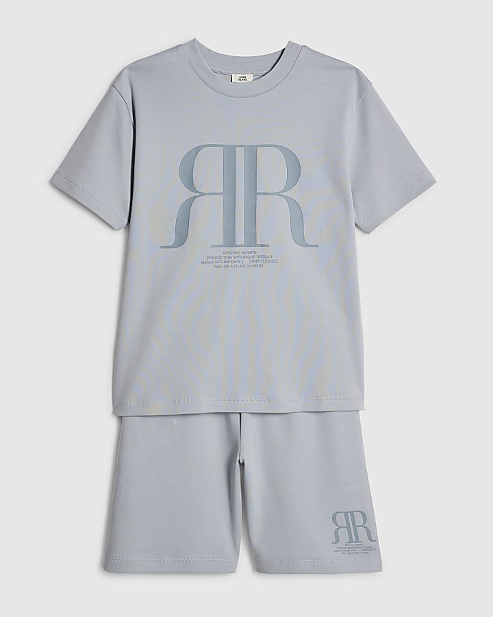River Island Boys Blue RR T-Shirt And Shorts Set