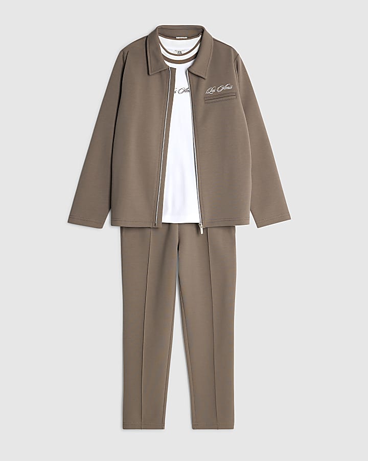 River Island Boys Brown Jacket 3 Piece Set