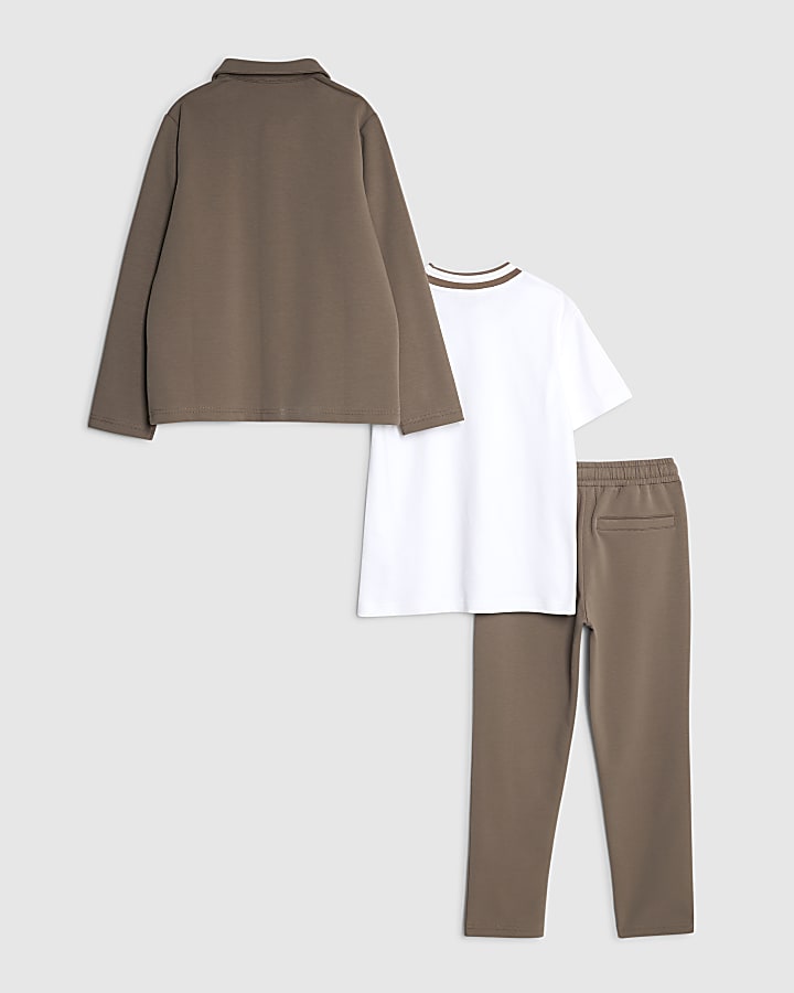 River Island Boys Brown Jacket 3 Piece Set