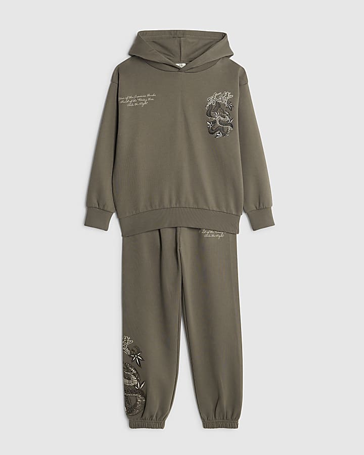 River Island Boys Brown Japanese Hoodie Set