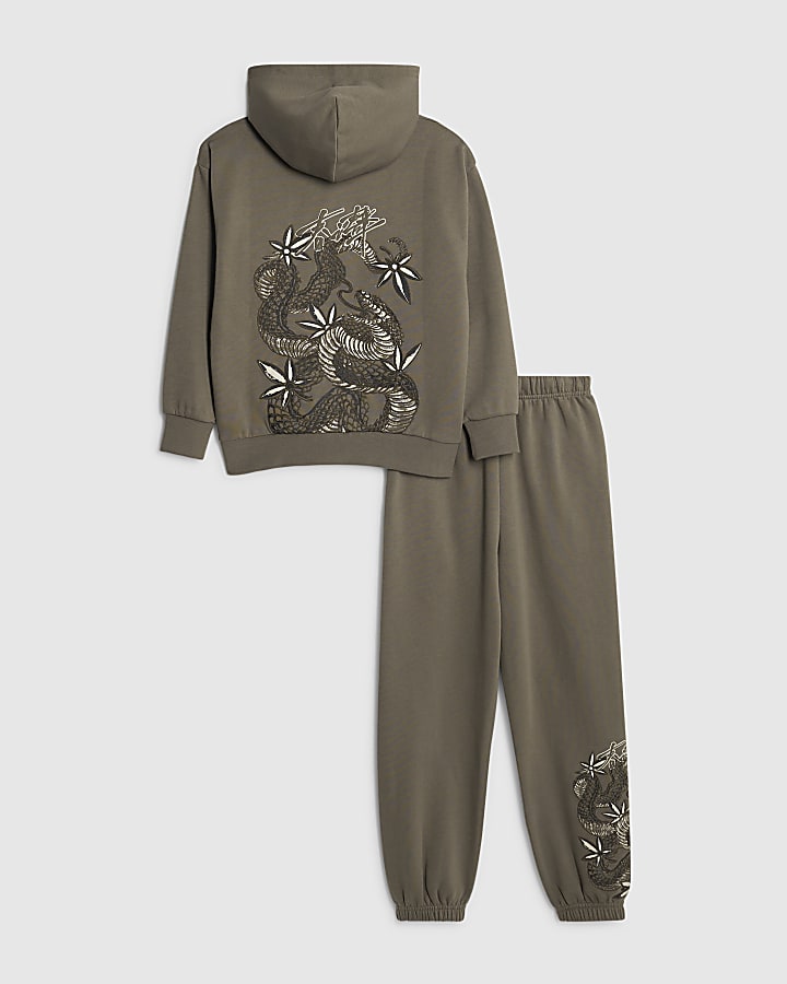 River Island Boys Brown Japanese Hoodie Set