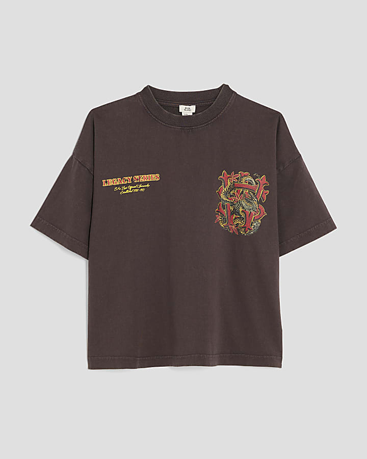 River Island Boys Brown Snake Back Print T-Shirt