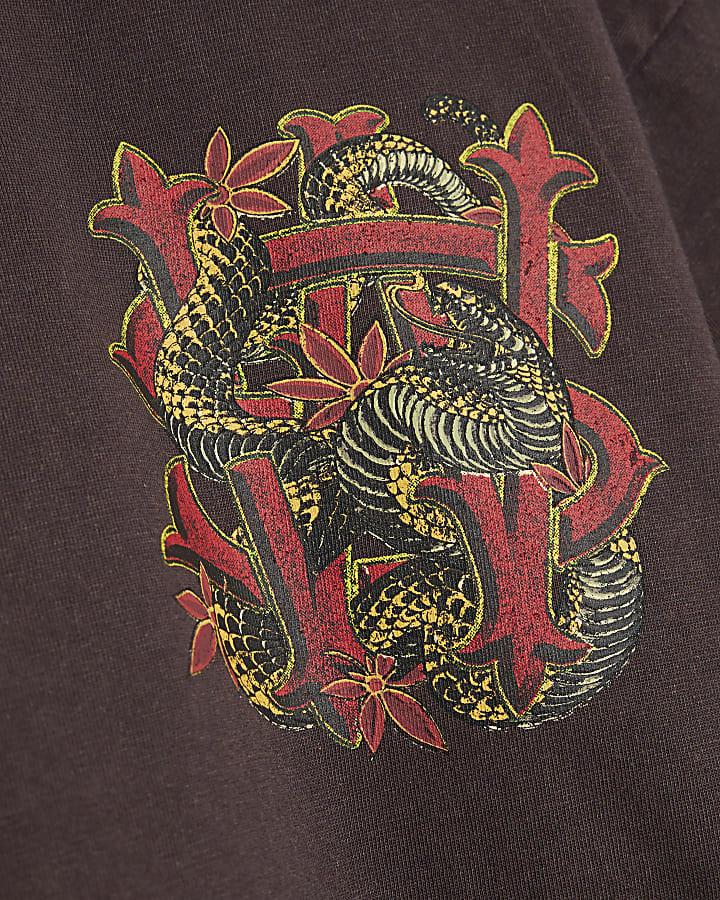 river island Boys Brown Snake Back Print T-Shirt