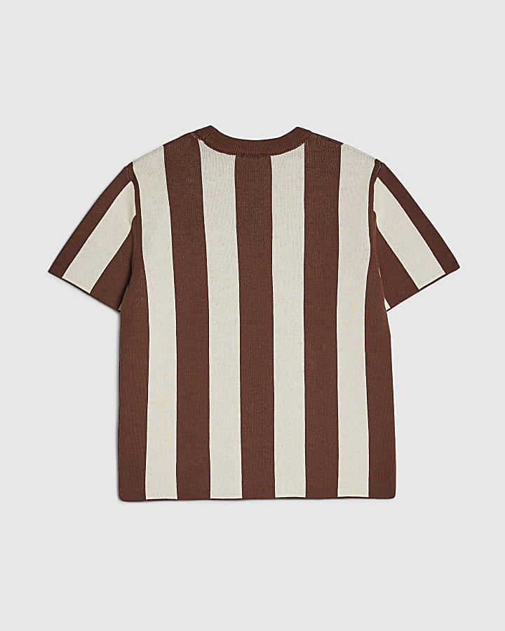 River Island Boys Brown Stripe Football T-Shirt