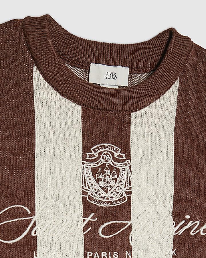River Island Boys Brown Stripe Football T-Shirt