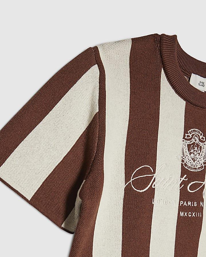 river island Boys Brown Stripe Football T-Shirt