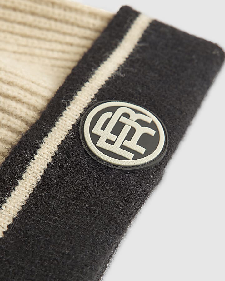 River Island Boys Cream Colour Blocked Beanie Hat