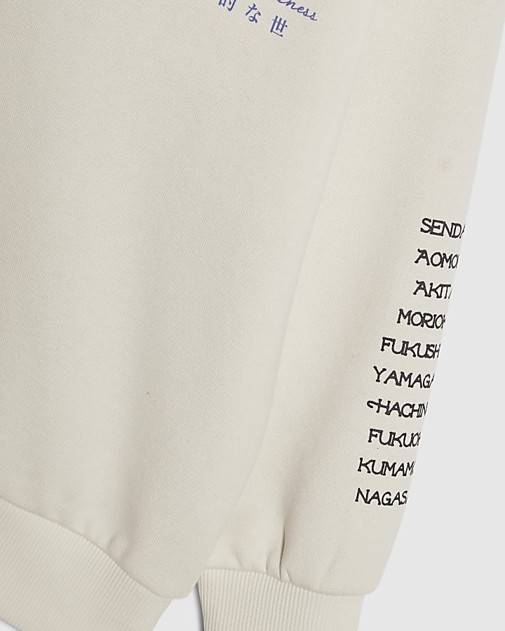 River Island Boys Cream Japanese Bird Print Hoodie