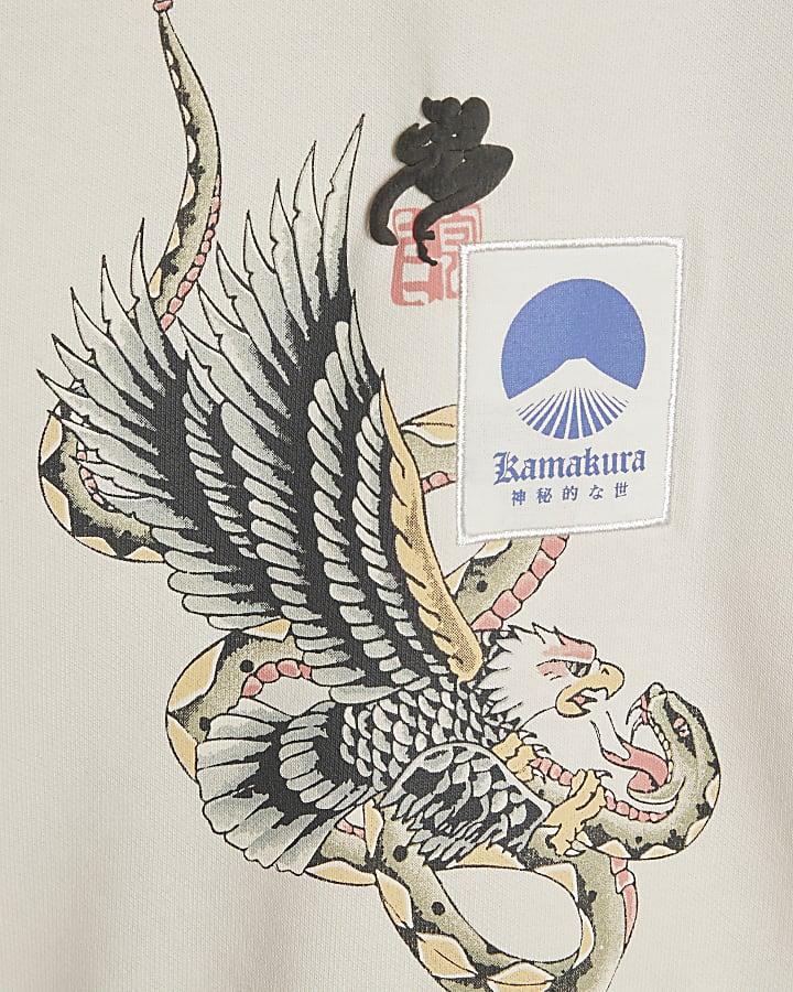 River Island Boys Cream Japanese Bird Print Hoodie