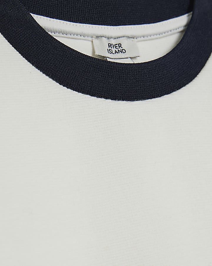 river island Boys Cream Ribbed Palais T-Shirt